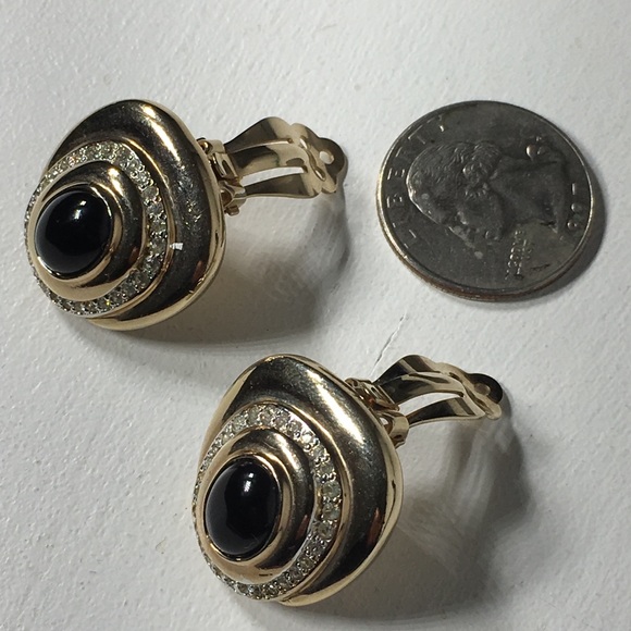 Vintage Sky Signed Onyx Stone Clip Earrings - Picture 6 of 8
